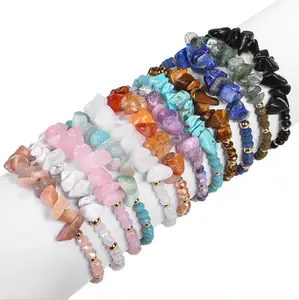 Yicai Natuurlijke Edelsteen Chakra Crystal Healing Chip Edelsteen Verstelbare Armbanden Tumble Gepolijst Natuurlijke Kristal Steen Armband