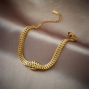 Eye Shape Gold Chain Bracelet With Blue Stone Bezel Setting For Gift Jewelry - Product Image 2