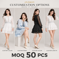 Robe Courte Blanche Femme à Manches Bouffantes, Dentelle Broderie Anglaise, Ourlet Volanté Superposé, Idéale pour Rendez-vous Romantique, Fabricant OEM Personnalisé