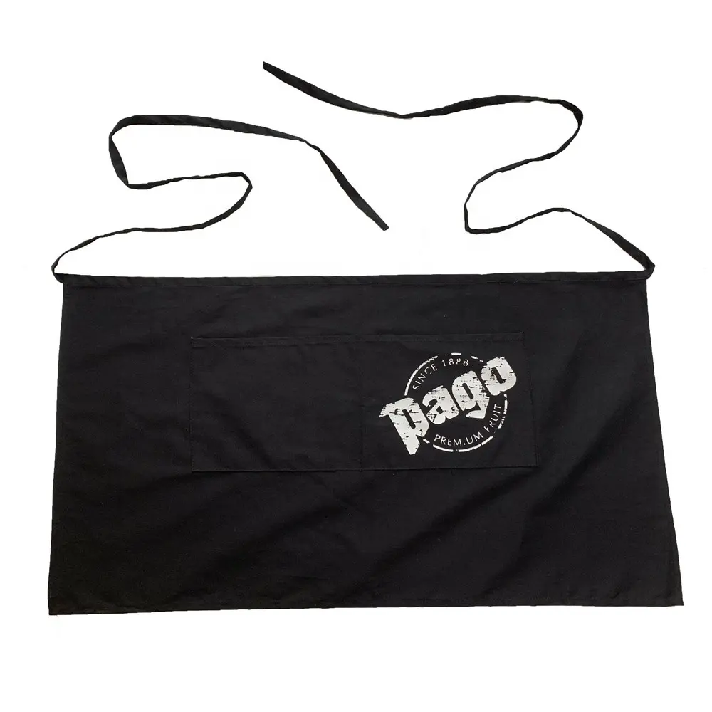 Cotone personalizzato Cameriera Cameriere Nero Mezza Cucina Grembiule Vita con 2 Tasche