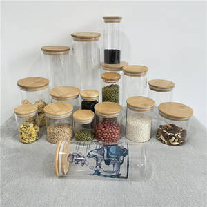 Pot de stockage des aliments, pour conserver la nourriture, avec couvercles scellés en <span class=keywords><strong>bois</strong></span> de bambou étanche, récipient en verre pour impression à chaud - Product Image 2