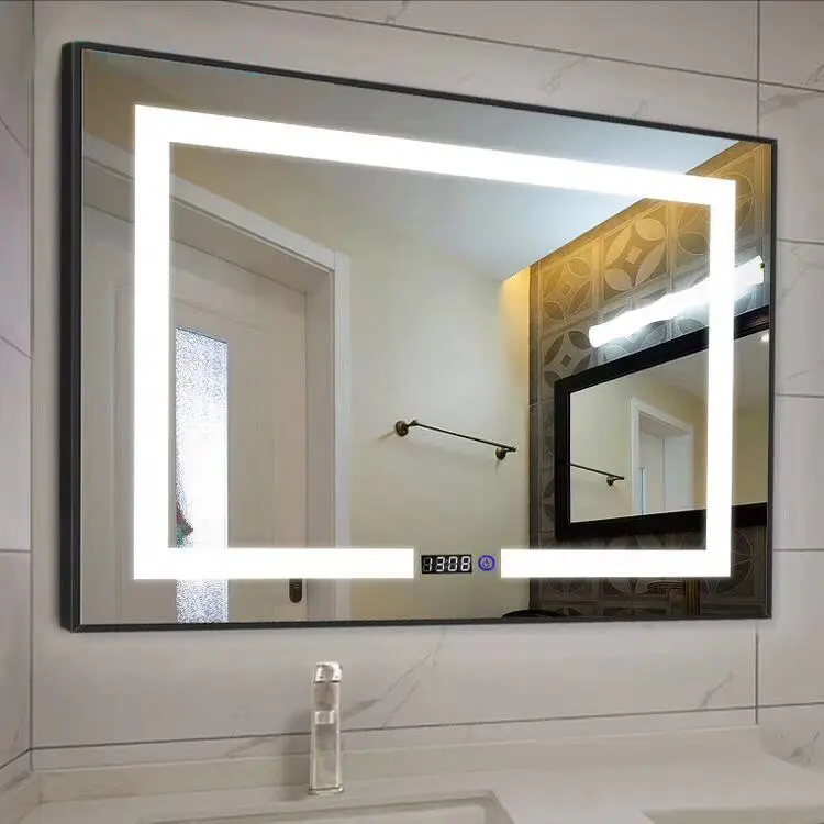 럭셔리 블랙 금속 액자 목욕 거울 Led 조명 욕실 거울