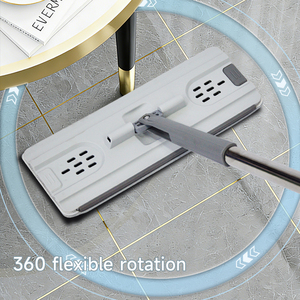 Serpillère auto-nettoyante à manche en acier avec balai plat et seau, grande taille, pour nettoyage des sols humides et secs, avec tampon microfibre et système mains libres 360° Magic - Product Image 4