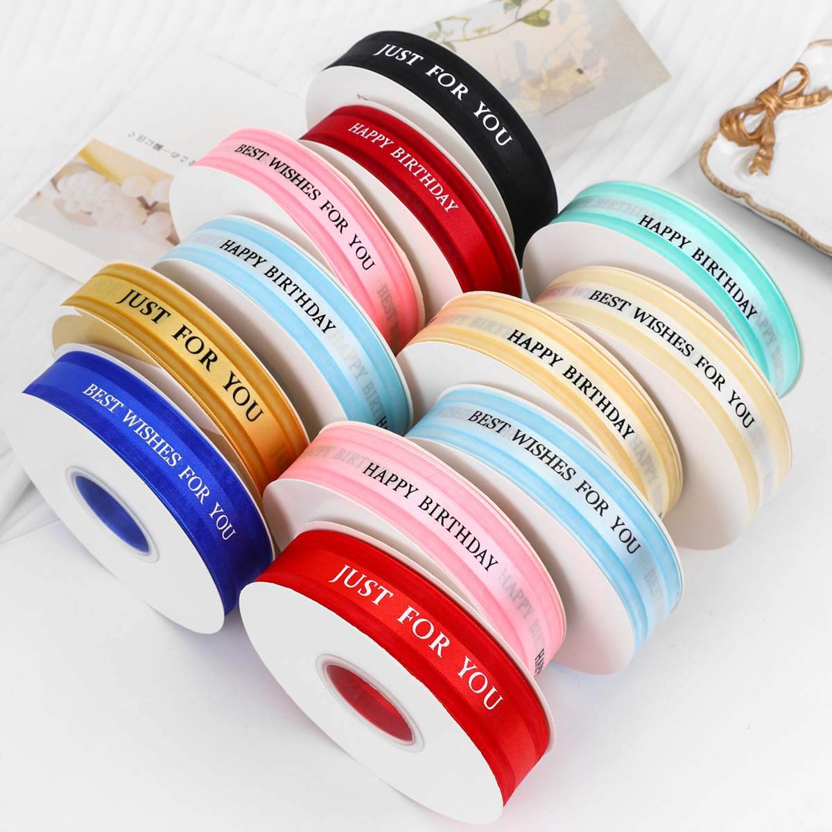 Best Wishes for You Ribbon 2.5cm Width 50 Yards Gift Box Packaging Ribbon Cake Flower Packaging Ribbon