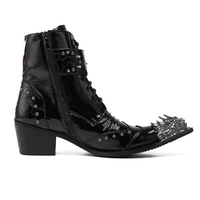 NA427 Nouvelles Bottes Gothiques d'Automne pour Hommes à Bout Pointu, en Cuir Véritable, pour Spectacles Scéniques, Chaussures à Talons Hauts Punk avec Clous, Bottines à Rivets