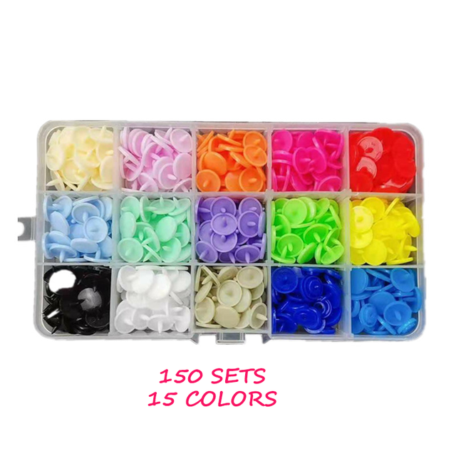 Wholesale  150 Sets Round T5 Plastic Press Buttons  Baby Clothes  Snaps Buttons Kits for Clothes