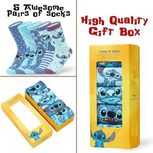 Chaussettes de dessin animé Stitch, 5 paires, boîte cadeau, chaussettes unisexes mignonnes - Product Image 1