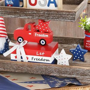 Set de Decoración de Madera para el 4 de Julio, Camión Rojo, Estrella, Decoración de Mesa, Centros de Mesa Rojos, Blancos y Azules para el Día de la Independencia - Product Image 3