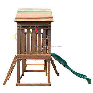 Casa de juegos de madera de 2 niveles para niños pequeños con tobogán y rocas para escalar, banco de picnic para patio trasero, juegos de exterior. - Product Image 5