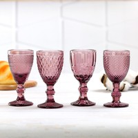 Verre à vin à pied en verre coloré gaufré vintage, motif diamant, pour mariage, fête, décoration de bar