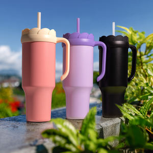 Taza con mango personalizado de 40oz, 6H, retención de calor y frío de 12H con tapa de pétalo con mango de acero inoxidable al vacío de doble pared y pajita - Product Image 5