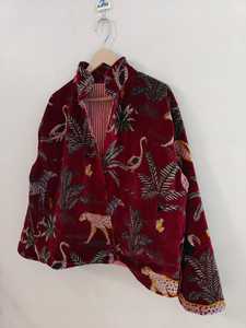 Top Selling Maroon Jungle Print <b>Velvet</b> <b>Jacket</b> Bohemian <b>Velvet</b> Quilted Coat for Parties or Travel Use Available for Factory Price - Product Image 4