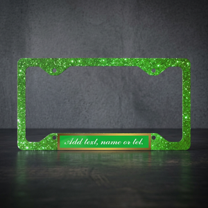 Modern Luxury Gold Glitter Green License Plate <b>Frame</b> with Custom Text Option <b>Clamp</b> Type Style B - Product Image 3