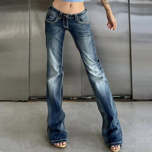 <span class=keywords><strong>BUFA</strong></span> Jeans taille basse taille basse vintage délavés brodés personnalisés pour femmes en longueurs - Product Image 1
