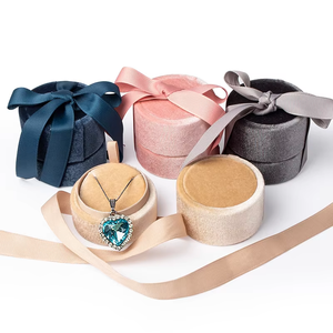 <b>Round</b> velvet ring <b>box</b> untieable ribbon bow untie open unbindable bow design cylindrical ring holder romantic <b>gift</b> case - Product Image 2