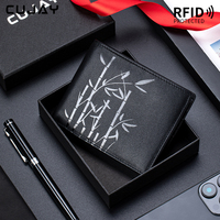 Dompet Pendek Pria Kulit Asli, Dompet Bergaya Mewah, Hadiah untuk Suami, Termasuk Kotak Hadiah, dengan Merek CUJAY