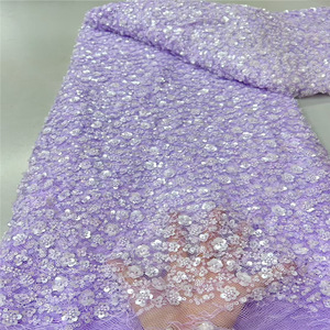 Tissu en dentelle africaine perlée à bas prix, tissu en dentelle lourde entièrement perlée pour robe de mariée, fête, bricolage, costumes de spectacle pour enfants - Product Image 1