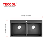 Évier de cuisine rectangulaire double en granit noir de haute qualité avec installation sous plan et surface polie