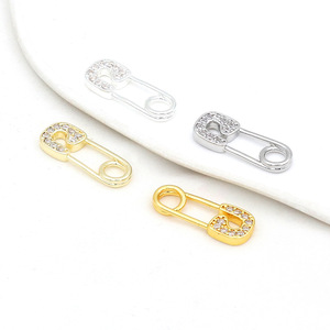 Épingles de sûreté plaquées or avec zircon pour la fabrication de bijoux DIY, composants de forme rectangulaire, perles argentées et dorées, accessoires - Product Image 4