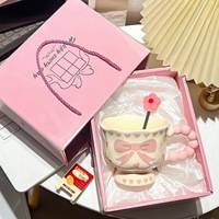 Mug en céramique avec nœud papillon pour filles, résistant aux hautes températures, compatible micro-ondes, style Instagram, cadeau d'anniversaire, souvenir élégant