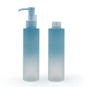 Bouteille en plastique PET mate dégradée bleu et blanc personnalisée de 80 ml à 180 ml avec anneau de verrouillage et pompe bleue pour maquillage, huile, lotion, <span class=keywords><strong>shampoing</strong></span> - Product Image 6