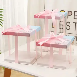 Wholesale Custom Transparent PVC Packing Cake Box pvc box for rose bears gift cake box with board