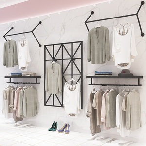 Garment Racks Manufacturer Wall Mounted Hanging Clothes Rack Metal Clothes Display Rack for Women <strong>Black</strong> Wall Mount <strong>Clothing</strong> <strong>Rail</strong> - Product Image 6