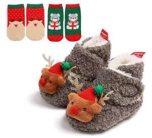 Nouveauté 2022 Chaussures de Noël pour bébé en tissu de coton avec motif Père Noël - Product Image 2