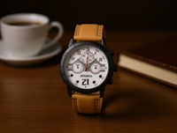 Montre mécanique Hyf Miyota 42 mm, chronographe, boîtier en acier inoxydable, bracelet en cuir 20 mm, cadran analogique décontracté pour homme, verre minéral