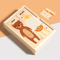 Puzzle Hewan Kotak Kayu Puzzle Montessori Kayu Mainan Edukasi Pembelajaran Mainan Sensorik untuk Anak Prasekolah Grosir