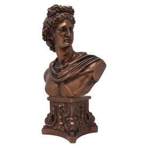 生锈的古铜色阿波罗希腊神树脂半身雕像