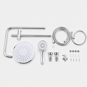 Ensemble de douche de luxe moderne, kit complet mural en laiton chromé avec pommeau de douche et douchette à main - Product Image 2