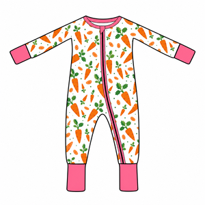 Pakaian Tidur Bayi Bahan Viscose Bambu Motif Wortel Romper Resleting Dua Arah Cetak Kustom Pembeli Grosir - Product Image 1