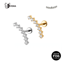 Pendientes de circonita con forma de sonrisa de titanio G23 de grado implante, con parte trasera plana, para perforaciones de lóbulo, hélice y cartílago.