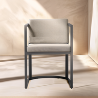 Ensemble de salle à manger d'extérieur en aluminium thermolaqué 5 pièces, table rectangulaire moderne, fauteuil à lattes, mobilier de jardin, patio, hôtel
