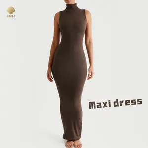 Luluxiyaya collo alto a collo alto Maxi senza maniche Sexy elasticizzato Mini spacco posteriore abito Slim Fit da donna