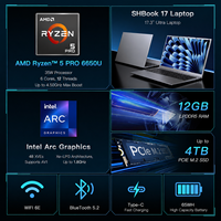 Ordinateur portable de jeu et de bureau haute performance 17,3 pouces AMD Ryzen 5 PRO 6650U 16 Go LPDDR5 WiFi 6 avec lecteur d'empreintes digitales