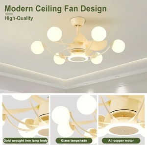Ventilateurs de plafond <span class=keywords><strong>lustre</strong></span> blanc avec lumières <span class=keywords><strong>ventilateur</strong></span> de plafond <span class=keywords><strong>lustre</strong></span> 32 "avec classe <span class=keywords><strong>Globe</strong></span> 18 lumières <span class=keywords><strong>pour</strong></span> salon salle à manger télécommande - Product Image 2