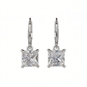 Orecchini Pendenti in Cristallo Nebula, Argento 925 Placcato Rodio, Montatura a Griffe, Stile Geometrico Quadrato, Classico per Uso Quotidiano Femminile - Product Image 1