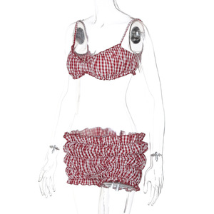 K6400-wholesale <span class=keywords><strong>abbigliamento</strong></span> Boutique donna 2025 Plaid 2 pezzi Shorts Set Lounge Wear Set donna - Product Image 4