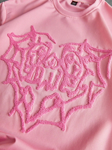 Soft <strong>Goth</strong> Pink Double-layer T-shirt Overlay Chenille Heart Print Cherub Long Sleeve Liner Breathable Two-piece T-shirt - Product Image 3