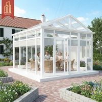 Verrière moderne d'extérieur, solarium, maison en verre, véranda autoportante à ossature aluminium, toit incliné, jardin d'hiver, balcon, solarium