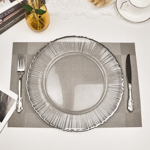 Assiettes de présentation contemporaines en <span class=keywords><strong>verre</strong></span> irrégulier, 13 pouces, transparentes avec bordure dorée ou argentée, vente en gros, minimum 100 pièces pour événements de mariage - Product Image 2