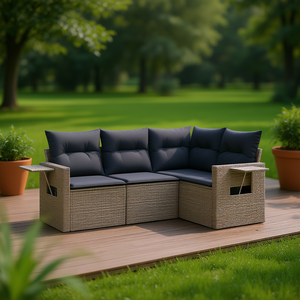 ชุดโซฟาหวายสีเทาเข้มสำหรับสวน 4 ที่นั่ง เฟอร์นิเจอร์กลางแจ้ง ดีไซน์ร่วมสมัย - Product Image 2