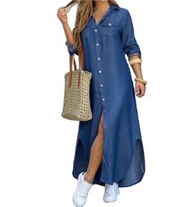 Elegante Della Stampa della Lettera Delle Donne <span class=keywords><strong>Vestito</strong></span> <span class=keywords><strong>Lungo</strong></span> 2020 Primavera Estate Manica Lunga Maxi Dress Casual Donna Button Split <span class=keywords><strong>Vestito</strong></span> Da Partito Abiti - Product Image 1