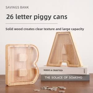 Creative legno salvadanaio inglese lettera Design trasparente bordi regalo di festa per bambini legno realizzato transfrontaliero salvadanaio - Product Image 4