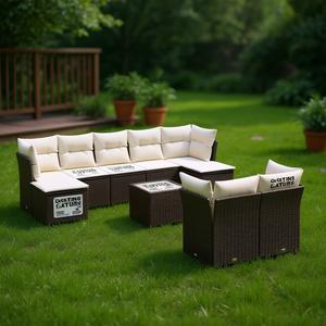 ชุดโซฟาสวนกลางแจ้ง Catures สีน้ำตาล ทำจากหวาย PE ทนทาน สวยงาม พร้อมเบาะโฟมความหนาแน่นสูง - Product Image 2