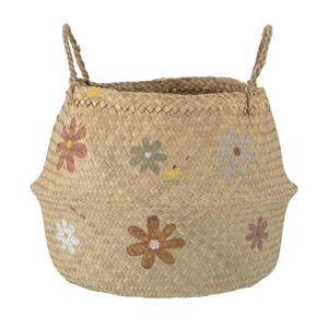 Rattan <b>Storage</b> <b>Basket</b> With Handles Floral Pattern Rustic Style Multi Purpose Home Decor Bowl Shape Handwoven - Product Image 5