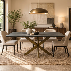 Modern Solid Wood Dining <b>Table</b> Black Metal X Base <b>Table</b> Minimalist Rectangle Dining <b>Table</b> Solid Wood Top Dining <b>Table</b> - Product Image 1