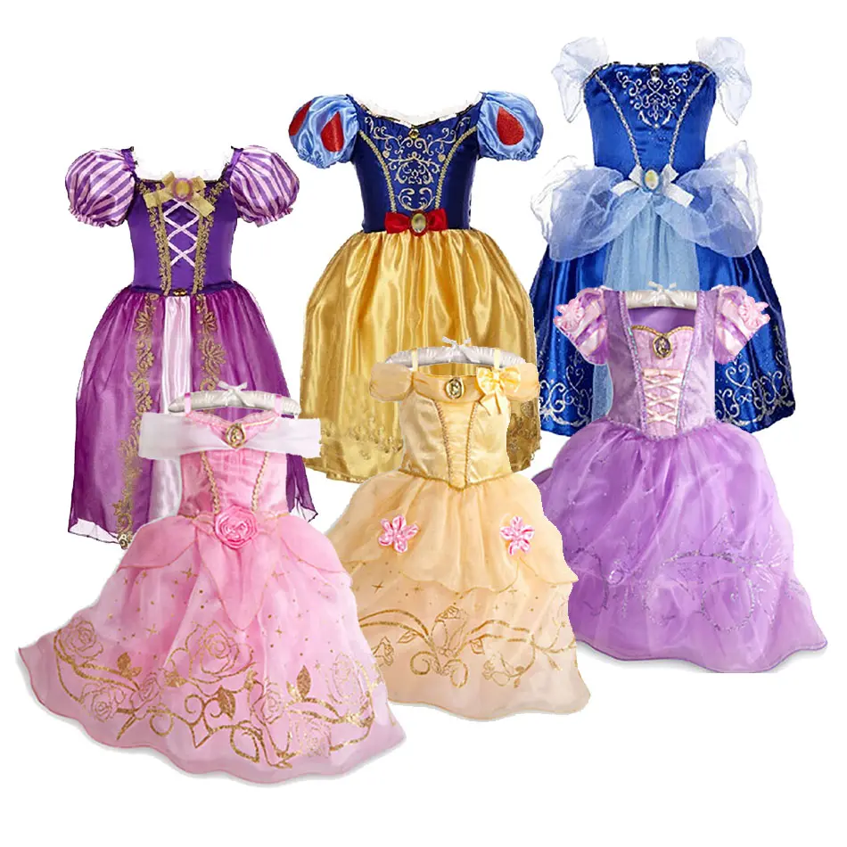 Girls Rapunzel Snow White Dress Kids Belle Aurora Sofia Summer Fancy Princess Costume Children Halloween Birthday Party Dreesse